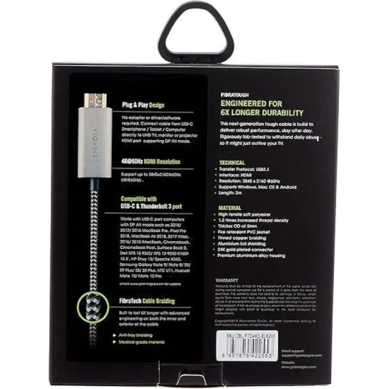 ENERGEA FIBRATOUGH, USB-C TO HDMI CABLE 4K@60HZ 2M - BLACK